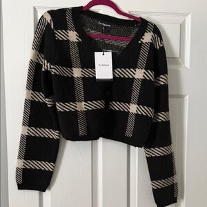 En Saison Black and Cream Checkered Cropped  Cardigan Size M